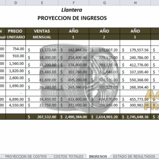 Analisis Financiera en Excel de llantera o comerio de llantas