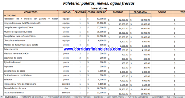 Corrida Financiera Paleteria Excel